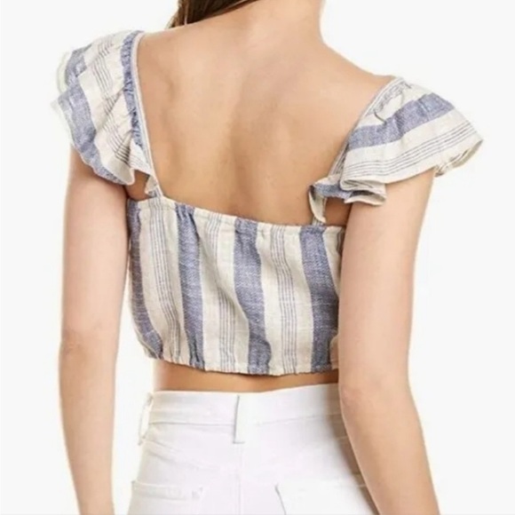 Alice + Olivia Celestia Size Small Striped Linen Blend Flutter Sleeve Crop Top - Picture 2 of 9